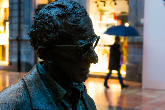 Detail Ot The Sculpture Of Woody Allen At Oviedo, Asturias, Spain 