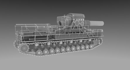 WW2 Wire Frame - 60cm German Siege Mortar Karl on turn tabele 13