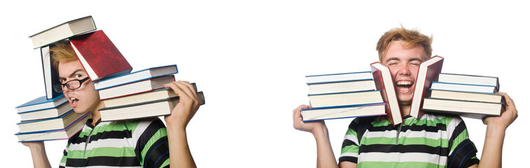 Young student with books isolated on white 