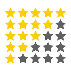Five yellow stars customer rating. Icon for web applications and websites.