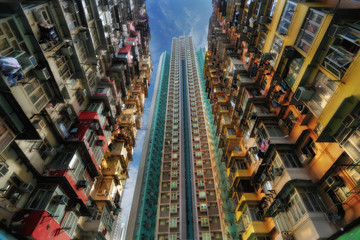 Yick Cheong Building, also known as the Monster Building, old buildings in Quarry Bay, one of famous photo spots in Hong Kong.