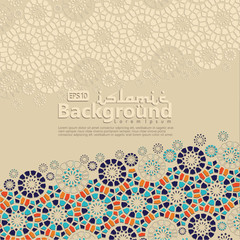 Arabic arabesque design greeting card for Ramadan Kareem.Islamic colorful template with arabic calligraphy
