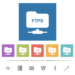 FTP over ssl flat white icons in square backgrounds