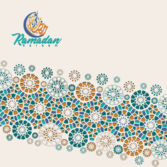 Arabic arabesque design greeting card for Ramadan Kareem.Islamic colorful template with arabic calligraphy