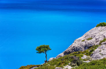Kolymbia beaches with the rocky coast and bright sea in Rhodes island, Greece.