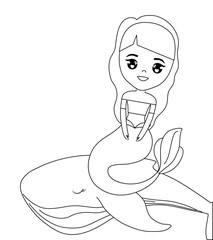 cute mermaid sitting in whale