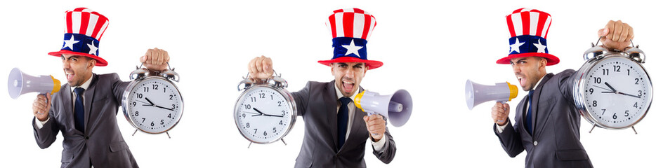 Man with american hat in time management concept 
