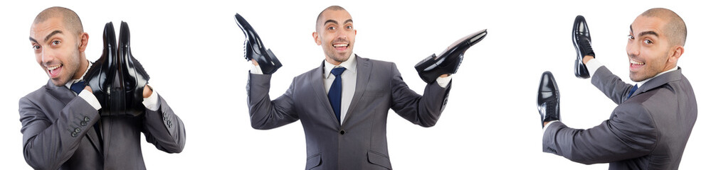 Man with shoes isolated on white 
