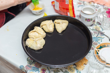 pies on a black sheet on the table