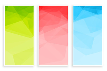 abstract low poly triangle colors banners set