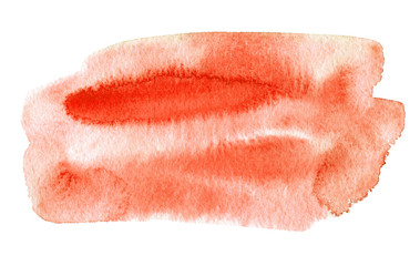Red watery illustration.Abstract watercolor hand drawn image.Wet splash.White background.