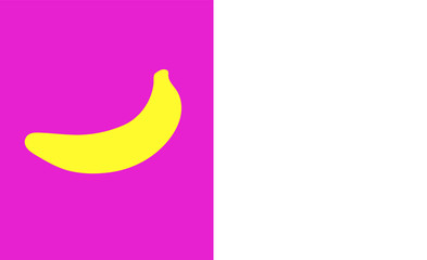 Yellow banana on a divided background of white and pink. Popart. Vector illustration.