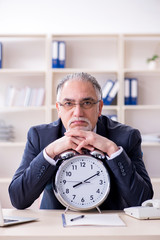 White bearded old businessman employee unhappy with excessive wo