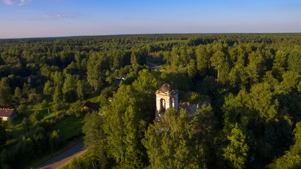 Top view of the ruins of the Church of the Trinity. Uzhin Village