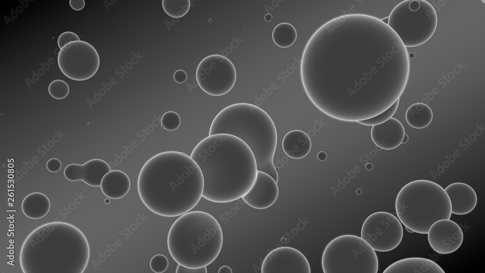 Poster 3d rendering of a set of gray droplets glowing on a gradient background with diagonal stripes. drops