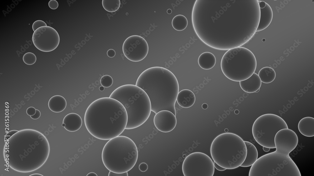 Poster 3d rendering of a set of gray droplets glowing on a gradient background with diagonal stripes. drops