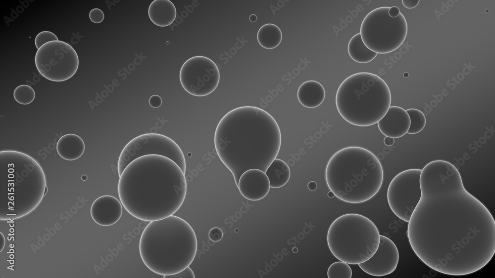 Poster 3d rendering of a set of gray droplets glowing on a gradient background with diagonal stripes. drops