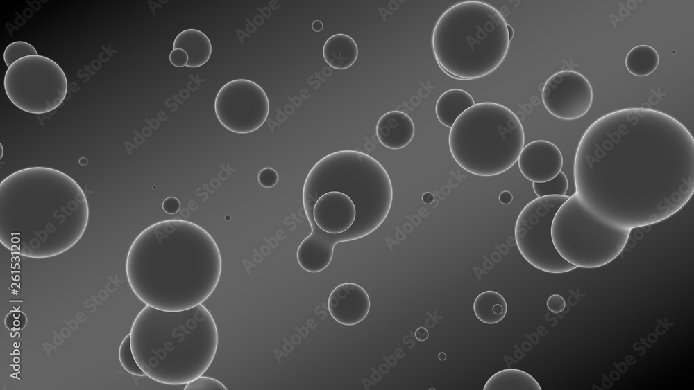 Poster 3d rendering of a set of gray droplets glowing on a gradient background with diagonal stripes. drops