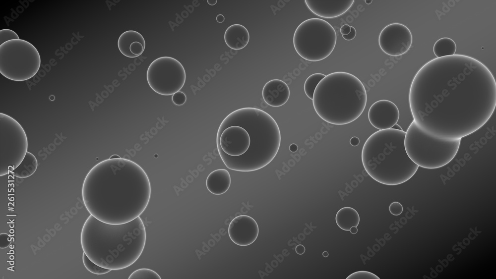 Poster 3d rendering of a set of gray droplets glowing on a gradient background with diagonal stripes. drops