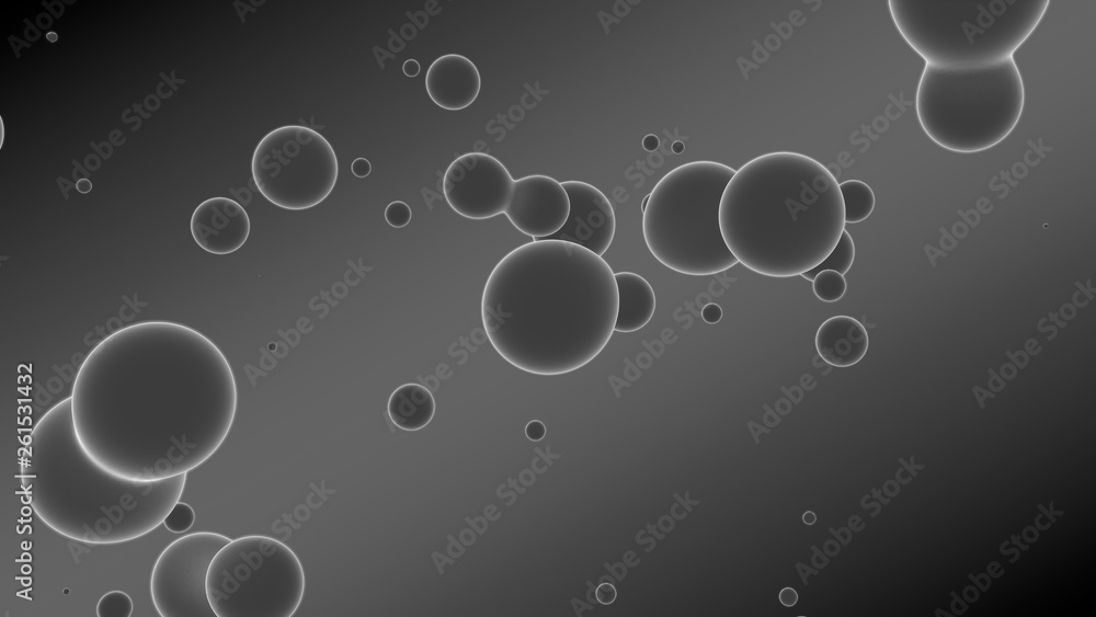 Poster 3d rendering of a set of gray droplets glowing on a gradient background with diagonal stripes. drops