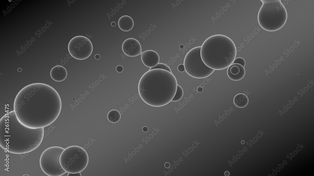 Poster 3d rendering of a set of gray droplets glowing on a gradient background with diagonal stripes. drops