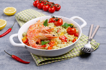 Couscous with vegetables and shrimp