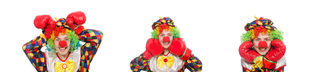 Clown with boxing gloves isolated on white