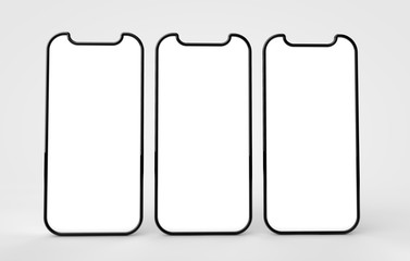 Smartphone blank screen template. Futuristic phone mockup. 3D Rendering