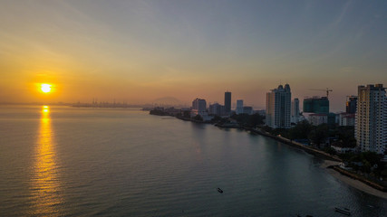Fototapeta premium Aerial view of penang during sunrise early in the morning