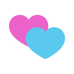 Two hearts pink and blue in pastel colors. Vector illustration. Valentine's Day. Symbol of love.Vector illustration. Modern color.
