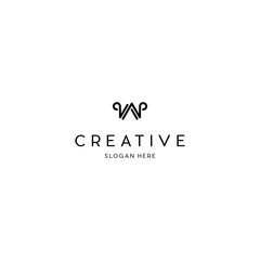 Modern abstract letter WA logo. Initial letter WA AW minimalist art logo, grey color on white background.