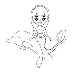 cute mermaid with dolphin animal