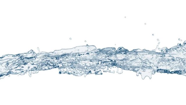 4k blue vortex water flow with a splashes isolated on a white background with alpha matte