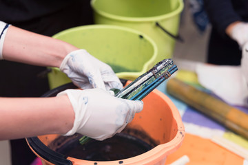 Various styles of tie dye, japanese shibori technique.Textile print for bed linen, jacket, package design, fabric and fashion concepts. Finishing dyiaing.