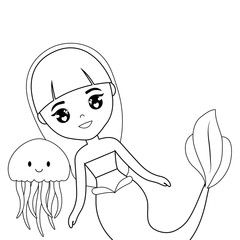 cute mermaid with jellyfish
