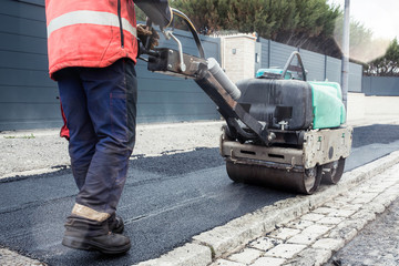 rouleau compresseur en gros plan
