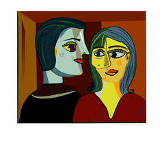 Colorful abstract background, cubism art style, woman and man