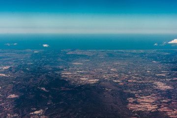 View of a window inside the plane during a flight