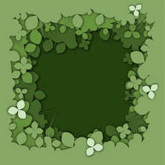 Realistic green layer paper cut clover background