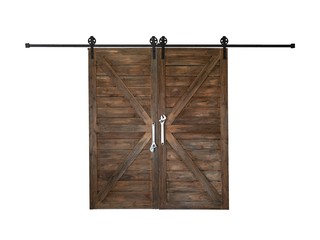 The old wooden barn door isolate ON white background.