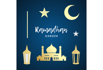 Ramadhan Kareem Item Mosque, Lantern, Star, and Moon Vector