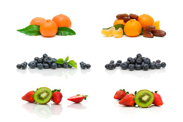 ripe berries and fruits on a white background