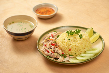 Asian food - roast meat with vegetables and rice