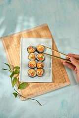 Korean roll Gimbap(kimbob) made from steamed white rice (bap) and various other ingredients