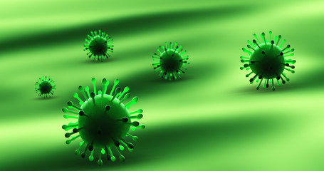 Virus And Bacteria Under Electron Microscope. Epidemic Disease. 3D Illustration.