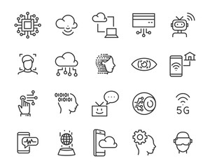 set of technology icon set, such as robot, digital, vr, ai, cyber