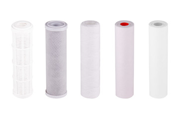 Set filters isolated white background. Polypropylene Foamed Pressed granulated carbon Cation...
