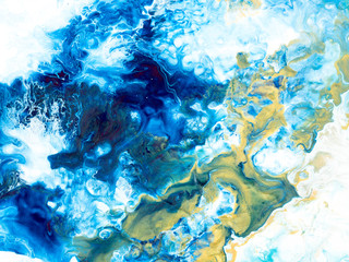 Obraz na płótnie Canvas Blue and gold creative abstract hand painted background, wallpaper, texture