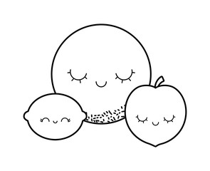 fresh coconut with orange and peach kawaii character