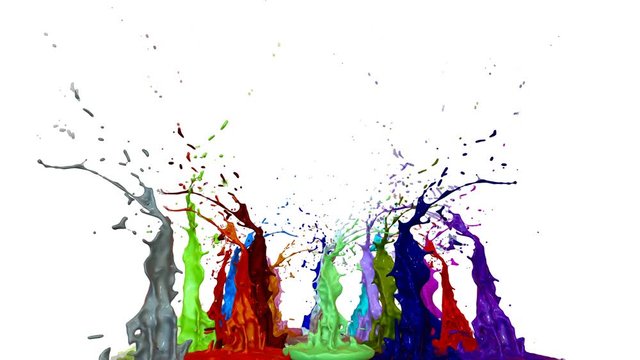 splash of liquid paint on music speaker. 3d animation in 4k. 17